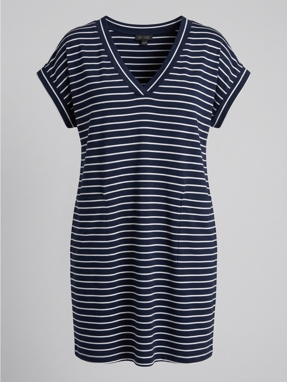 J. Jill Wearever Collection Striped Navy Blue V-Neck T-shirt Dress 2X